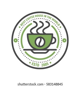 Coffee badge logo food design thin line lettering for restaurant, cafe menu coffee house and shop element beverage label sticker vector illustration.