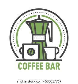 Coffee badge logo food design thin line lettering for restaurant, cafe menu coffee house and shop element beverage label sticker vector illustration.