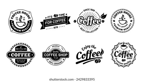 Coffee badges. Cafe logo stamp sticker. Vector of coffee sticker badge and label, stamp emblem design illustration black white