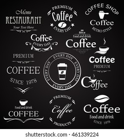 Coffee badges set of elements on a black background.