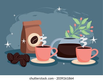 Kaffeebeutel und Bohnensymbole