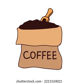 Coffee bag colorful doodle illustration in vector. Coffee bag colorful icon in vector. Coffee bag illustration