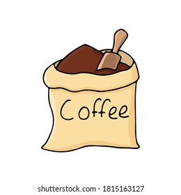 Coffee bag colorful icon in vector. Flat coffee bag illustration in vector