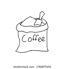 Coffee bag doodle icon in vector. Hand drawn coffee bag illustration. Doodle coffee bag illustration