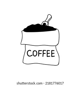 Coffee bag doodle illustration in vector. Coffee bag hand drawn illustration in vector. Doodle coffee bag illustration