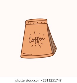Coffee bag handdrawn illustration, coffee house, cafe equipment illustration.eps