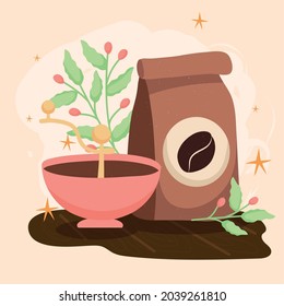 coffee bag and houseplant icon