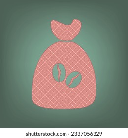 Coffee bag Icon. Coffee bag. Coffee bag Icon Button. Apricot Icon with Brick Red parquet floor graphic pattern on a Ebony background. Feldgrau. Green. Illustration.
