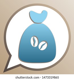 Coffee bag Icon. Coffee bag. Coffee bag Icon Button. Bright cerulean icon in white speech balloon at pale taupe background. Illustration.