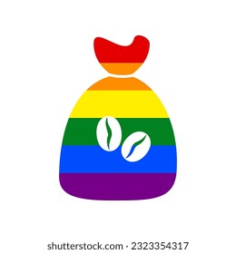 Kaffeebeutel-Symbol Kaffeebeutel. Taste für Kaffeebeutel-Symbol. LGBT-Rechte aus Rainbow-Homosexuellen, farbiges Symbol auf weißem Hintergrund. Illustration.