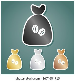 Coffee bag Icon. Coffee bag. Coffee bag Icon Button. Set of metallic Icons with gray, gold, silver and bronze gradient with white contour and shadow at viridan background. Illustration.