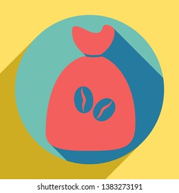 Coffee bag Icon. Coffee bag. Coffee bag Icon Button. Sunset orange icon with llapis lazuli shadow inside medium aquamarine circle with different goldenrod shadow at royal yellow background.
