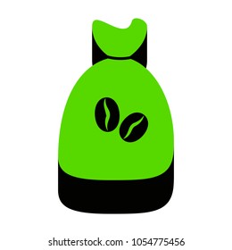 Coffee bag Icon. Coffee bag. Coffee bag Icon Button. Vector. Green 3d icon with black side on white background. Isolated.