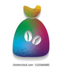 Coffee bag Icon. Coffee bag. Coffee bag Icon Button. Vector. Colorful icon with bright texture of mosaic with soft shadow on white background. Isolated.