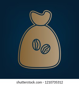 Coffee bag Icon. Coffee bag. Coffee bag Icon Button. Vector. Golden icon and border at dark cyan background.
