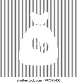 Coffee bag Icon. Coffee bag. Coffee bag Icon Button. Vector. White icon on grayish striped background. Optical illusion.