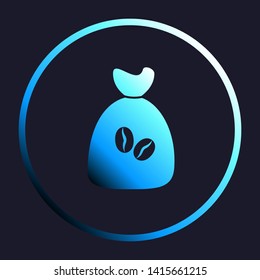 Coffee bag Icon. Coffee bag. Coffee bag Icon Button. White, cyan and blue gradient icon as round button in white shell at dark blue background. Illustration.