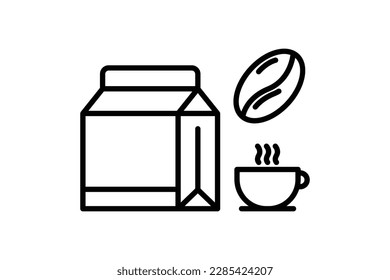 Coffee bag icon with coffee cup and coffee beans. icon related to coffee element. Line icon style. Simple vector design editable
