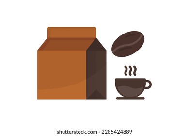 Kaffeebeutel Ikone mit Kaffeetasse und Kaffeebohnen. -Icon in Bezug auf Kaffeeelement. Flache Ikone Stil. Einfaches Vektordesign bearbeitet