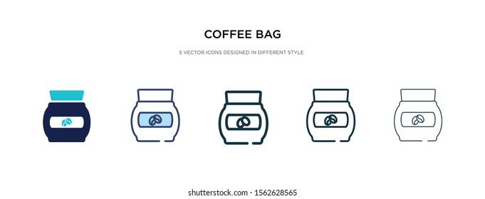 coffee bag icon in different style vector illustration. two colored and black coffee bag vector icons designed in filled, outline, line and stroke style can be used for web, mobile, ui