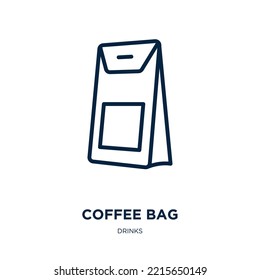 coffee bag icon from drinks collection. Thin linear coffee bag, bag, paper outline icon isolated on white background. Line vector coffee bag sign, symbol for web and mobile