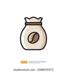 Coffee Bag Icon Illustrating Fresh Coffee Beans in a Simple Design with Clean Lines and Warm Colors for Graphic and Digital Applications