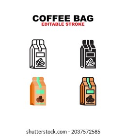 Coffee Bag icon symbol set of outline, solid, flat and filled outline style. Isolated on white background. Editable stroke vector icon.
