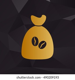 Coffee bag Icon. Coffee bag Vector. Coffee bag Icon Button. Golden style on background with polygons.