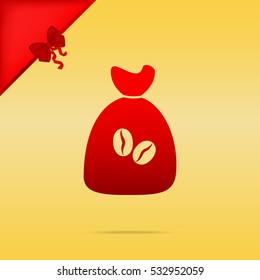 Coffee bag Icon. Coffee bag Vector. Coffee bag Icon Button. Cristmas design red icon on gold background.