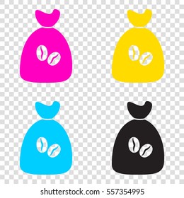Coffee bag Icon. Coffee bag Vector. Coffee bag Icon Button. CMYK icons on transparent background. Cyan, magenta, yellow, key, black.