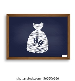 Coffee bag Icon. Coffee bag Vector. Coffee bag Icon Button. White chalk icon on blue school board with shadow as background. Isolated.