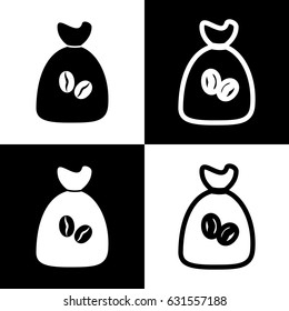 Coffee bag Icon. Coffee bag. Vector. Coffee bag Icon Button. Vector. Black and white icons and line icon on chess board.