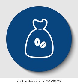 Coffee bag Icon. Coffee bag. Vector. Coffee bag Icon Button. Vector. White contour icon in dark cerulean circle at white background. Isolated.