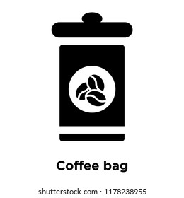 Coffee bag icon vector isolated on white background, logo concept of Coffee bag sign on transparent background, filled black symbol