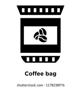 Coffee bag icon vector isolated on white background, logo concept of Coffee bag sign on transparent background, filled black symbol