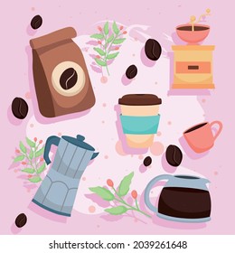 coffee bag and icons pattern