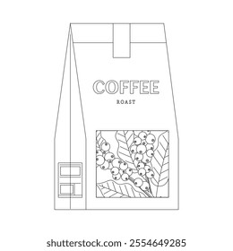 coffee bag isolated on white background, coffee time modern minimalist decoration vector illustration.outline style.