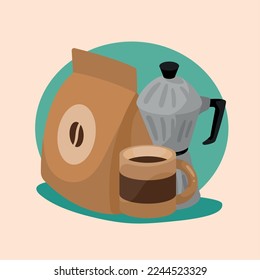 coffee bag and kettle icon