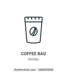 Coffee bag outline vector icon. Thin line black coffee bag icon, flat vector simple element illustration from editable drinks concept isolated stroke on white background