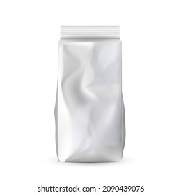 Coffee bag package pack template. Mockup coffee pouch. Foil food zip. Plastic clean arabica container vector realistic illustration