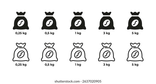 Coffee bag packaging weights in flat and outline styles.