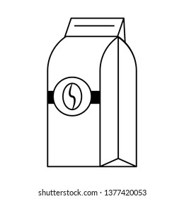 Coffee bag sealed with bean isolated in black and white