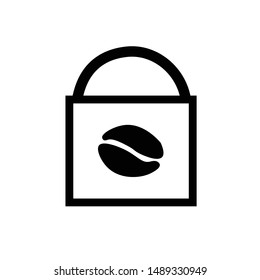 Coffee bag vector icon. Shopper sign. Shopping bag with bean symbol. Arabica merchandise concept. Coffee shop logo. Flat simple line graphic illustration.