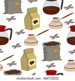 Coffee bag,beverage pot illustrations design  seamless pattern