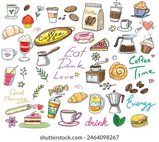 coffee and bakerry breakfast vector illustrator pattern background cute