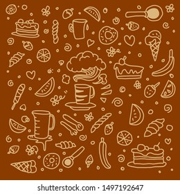 Coffee and bakery doodle drawing, free hand style of digital arts for background. editable layers vector.