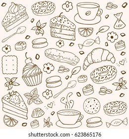 Coffee and bakery hand-drawn elements set