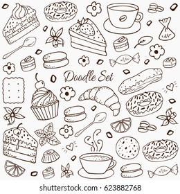 Coffee and bakery hand-drawn elements set