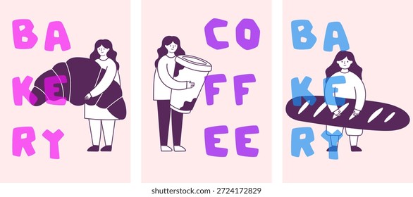 Conjunto de ilustración de café y panadería