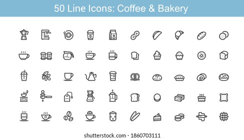 Coffee and Bakery Line icon set
